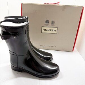 Hunter Women's Refined Short Gloss Black Rain Boots Size 8 Waterproof Fashion